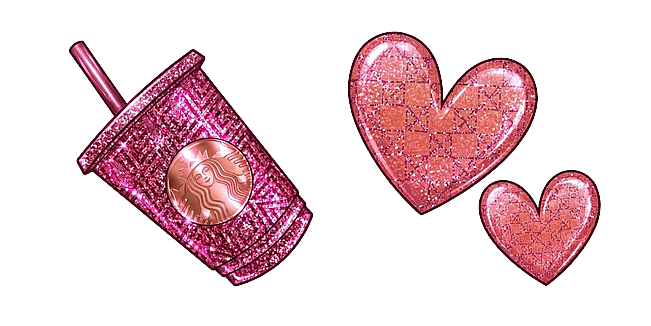 Diamond Pink Starbucks Drink & Love Hearts