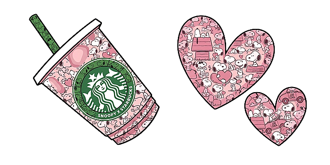 Snoopy Pink Starbucks Drink & Love Hearts
