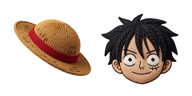 Knitting Straw Hat & One Piece Monkey D. Luffy Face