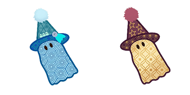 Groovy Retro Ghost Vector Art with Floral and Star Pointy Hats
